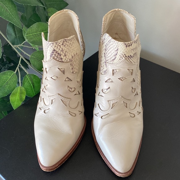 Gianni Bini Cream Cut Out Snakeskin Cowboy Booties - Picture 2 of 13